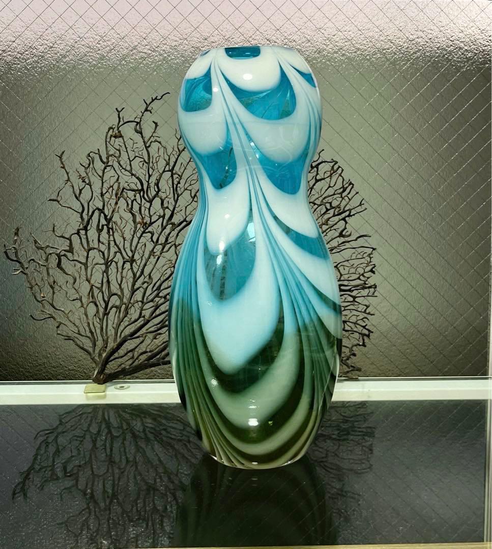 骨董　時代ガラス　アート　掻き揚げ　グラデーション　瓢型　花器　花瓶　花入れ