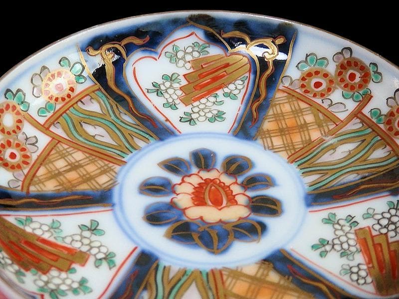 古伊万里　色絵　割絵　花の図　４寸皿　４枚　3164AS-CWu