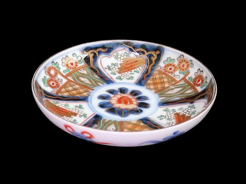 古伊万里　色絵　割絵　花の図　４寸皿　４枚　3164AS-CWu