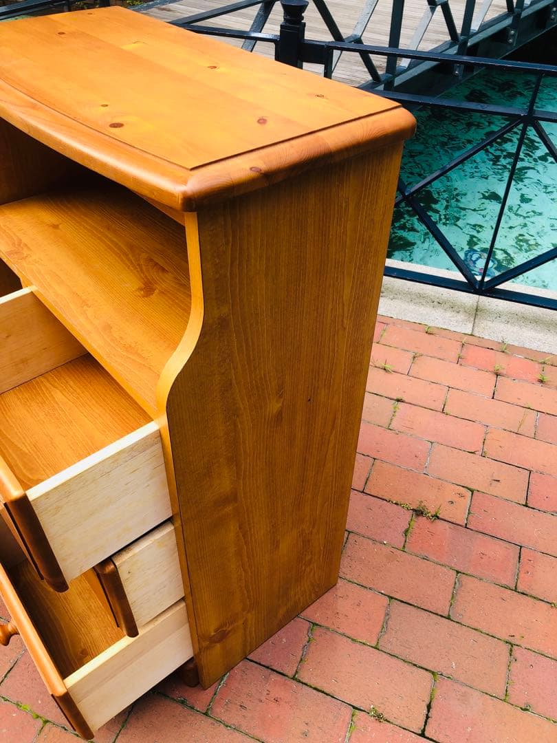 カントリー家具　木製キャビネット 3引き出し 1扉　電話台　花台　チェスト