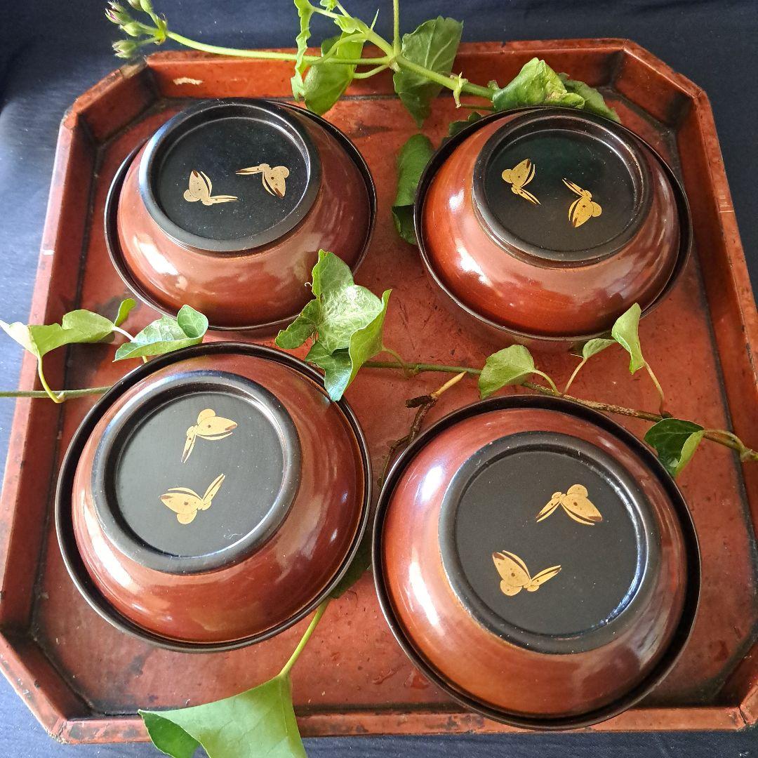 「輪島のお椀(わん)をお正月に！」金蒔絵(きんまきえ)漆器 4客セット 骨董アン