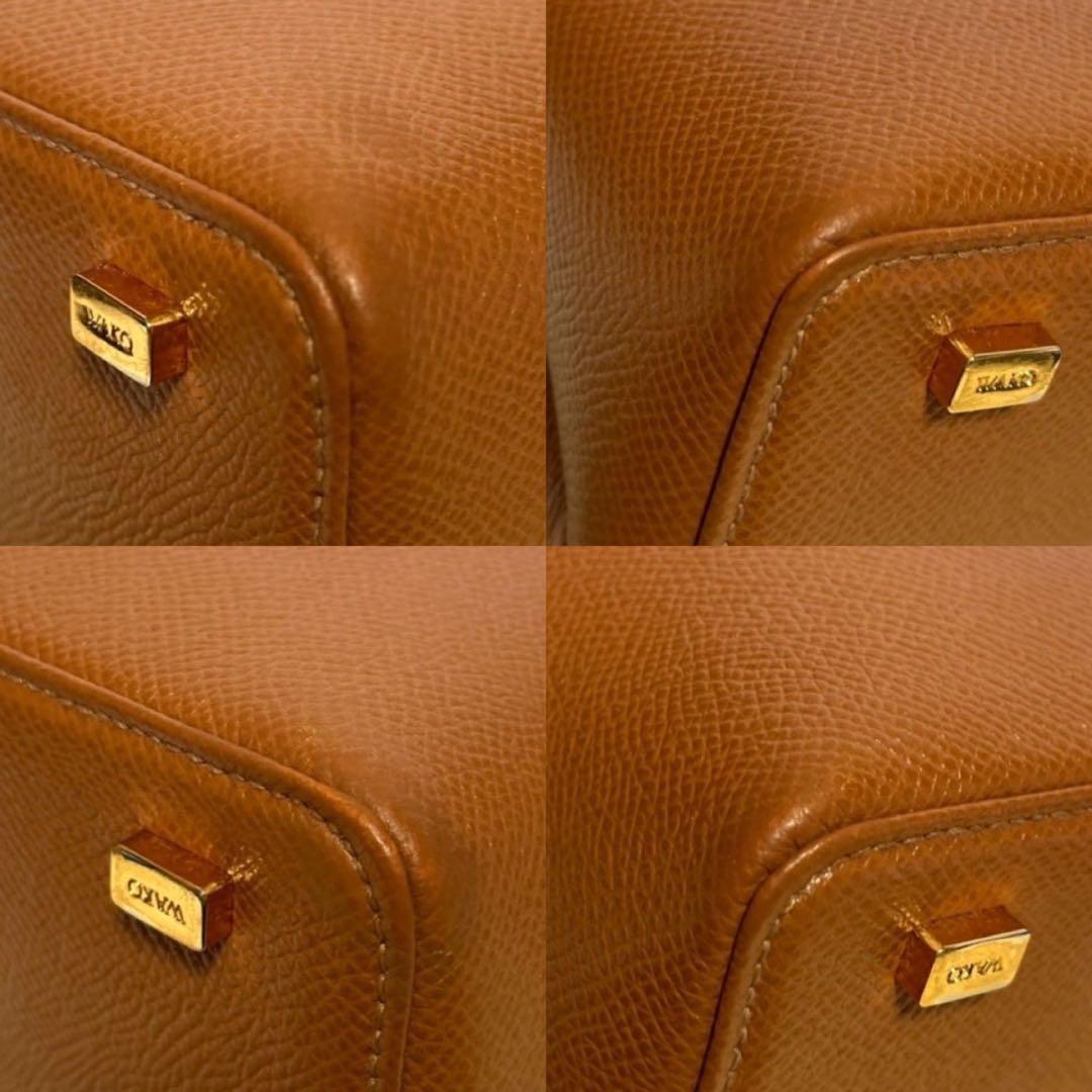 未使用級 WAKO 銀座和光 レザー キャメルブラウン ゴールド金具ハンドバッグ