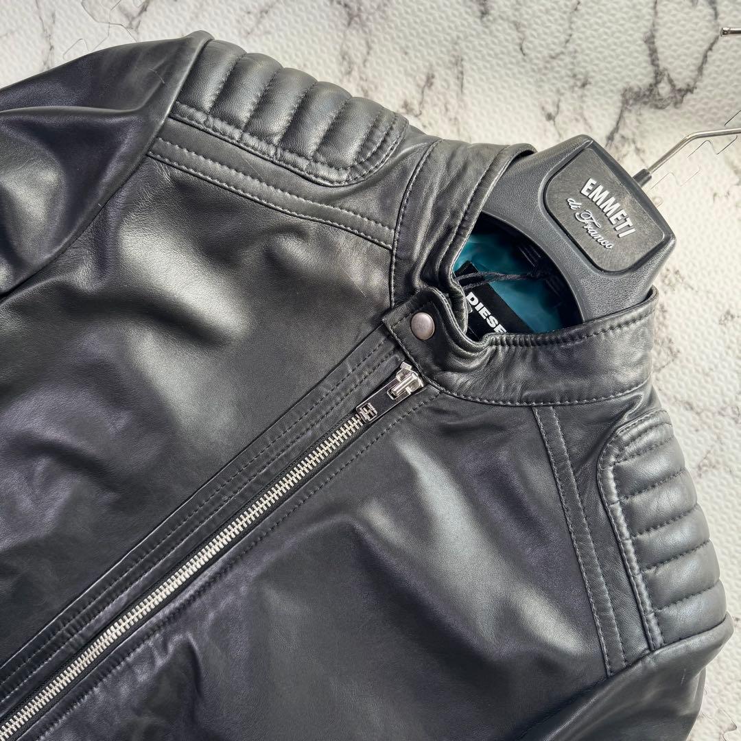 タグ付き美品◎ディーゼル　シングルライダースジャケット　シープスキン　ブラック