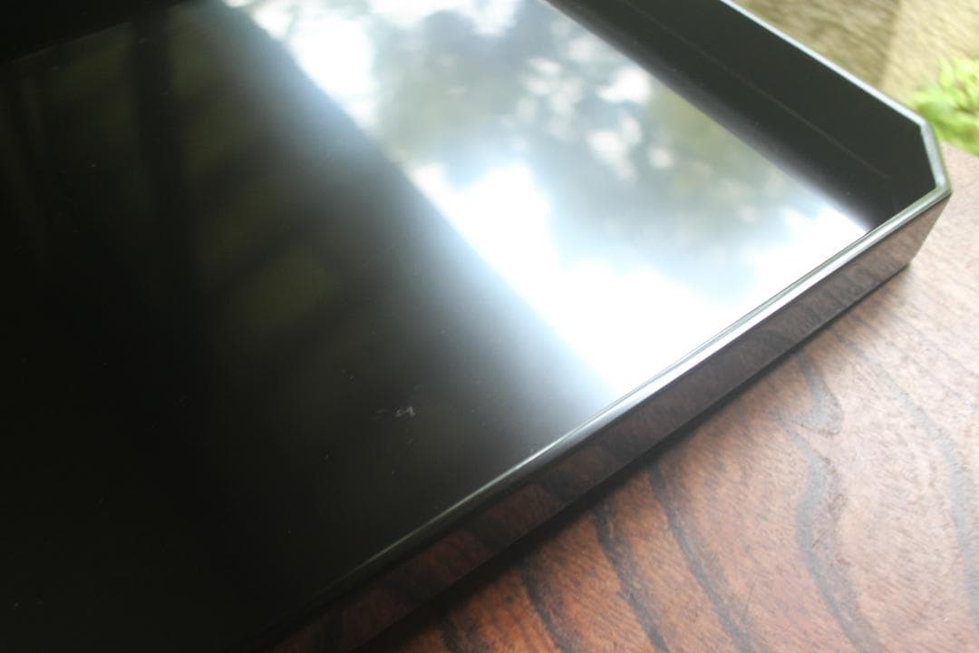 デッドストック！上質黒漆の美しい隅切長方盆大小セット（輪島塗漆器漆盆お膳