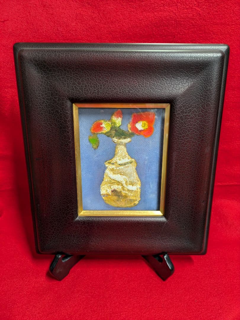 花瓶と椿の花の油彩画　 1983年作