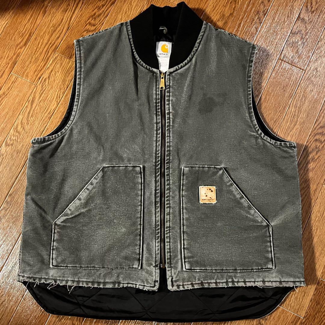 90s Carhartt モスグリーン ダックベスト USA製 腰ゴム XL