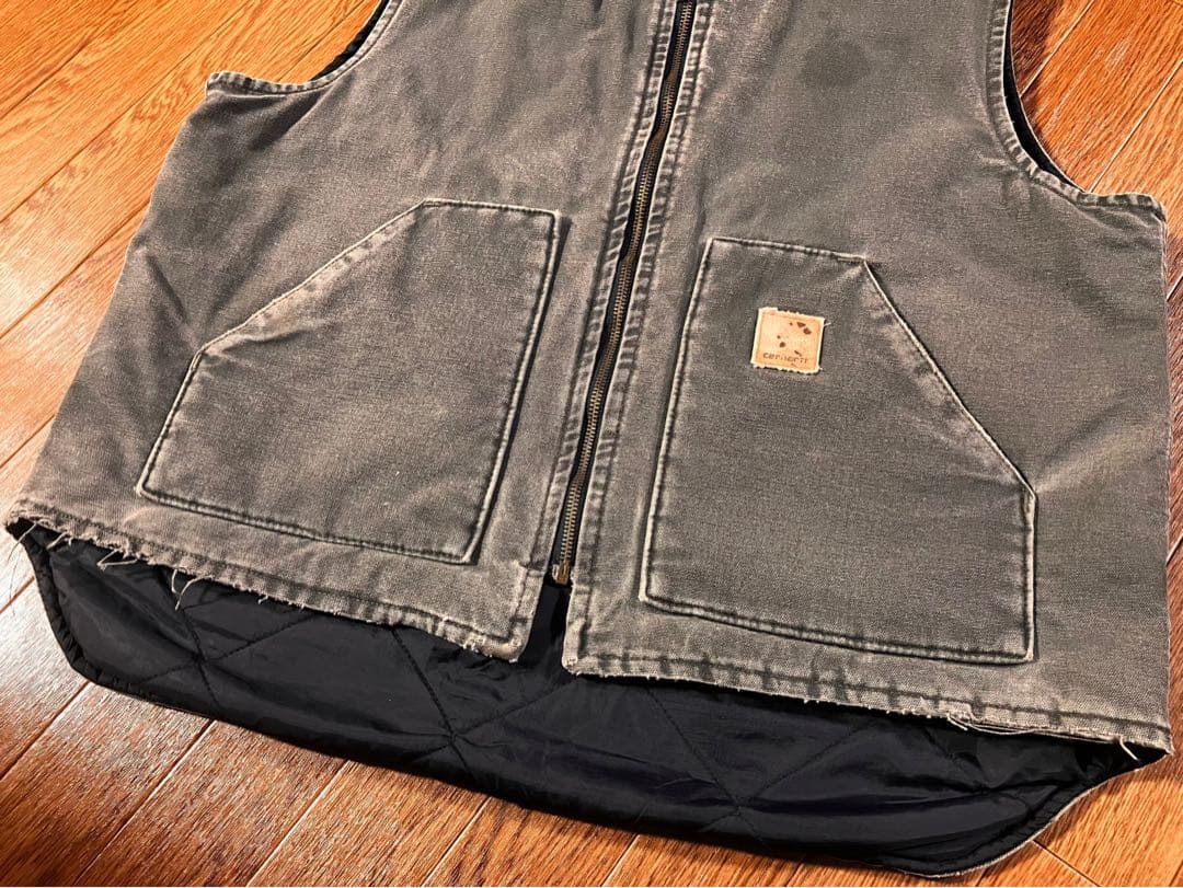 90s Carhartt モスグリーン ダックベスト USA製 腰ゴム XL