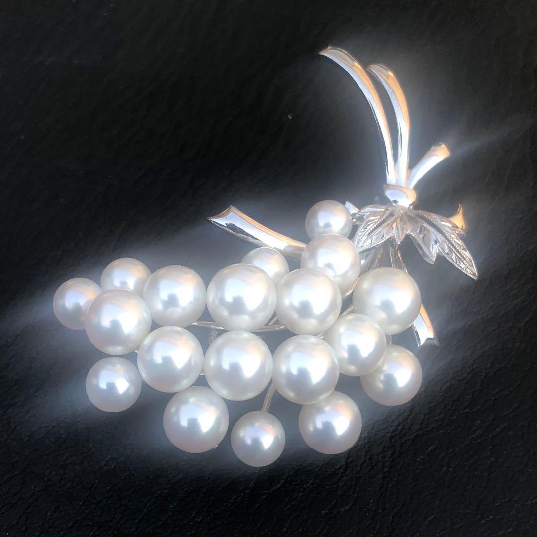 Mikimoto ミキモト真珠 K14WGブローチ あこや真珠　ぶどうモチーフ