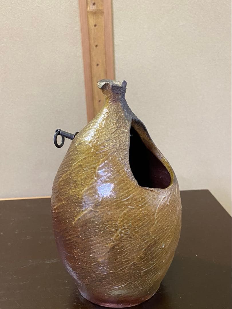 ⭐️本日限定⭐️茶道具/花入 『備前くりぬき掛花入』 岡田輝 共箱 茶の湯