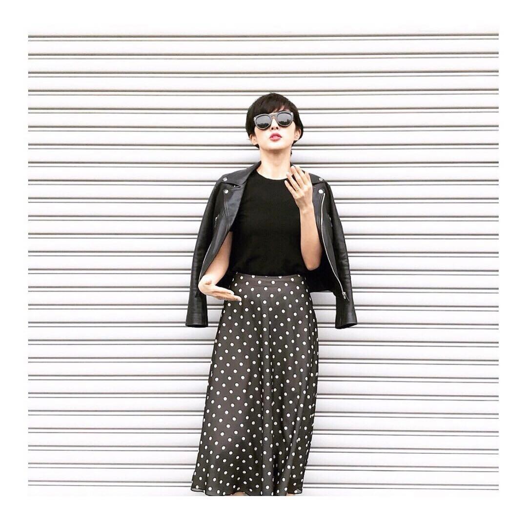 スカート theory polkadot silk skirt