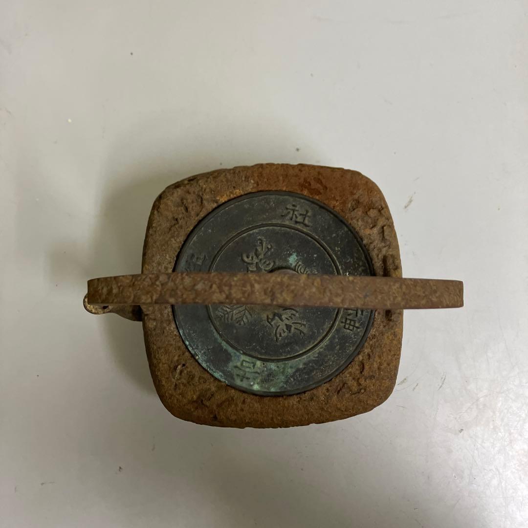 【希少・骨董】南部鉄器 鉄瓶 四角型 鶴笹文 銅蓋 アンティーク 当時物 レトロ