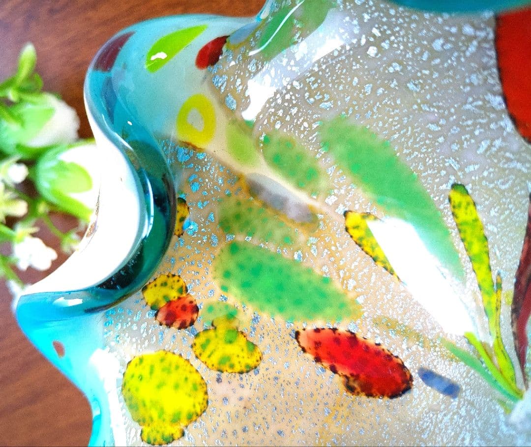 60's　ヴィンテージ　 ベネチアンガラス　ムラーノ　手吹き工芸品　キャンディ皿