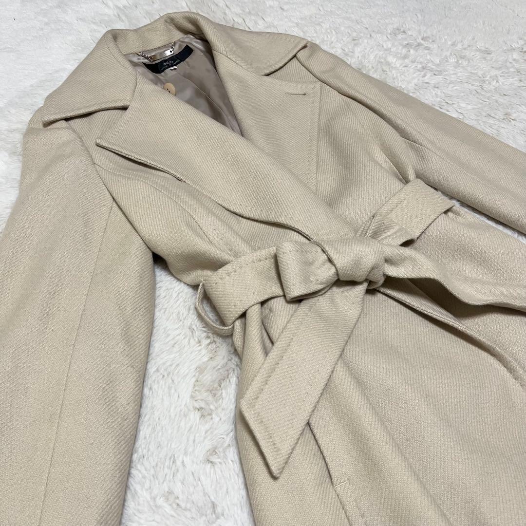 美品　イネド　カシミヤ混　ロング　チェスター コート ベルト　女優襟　L 11