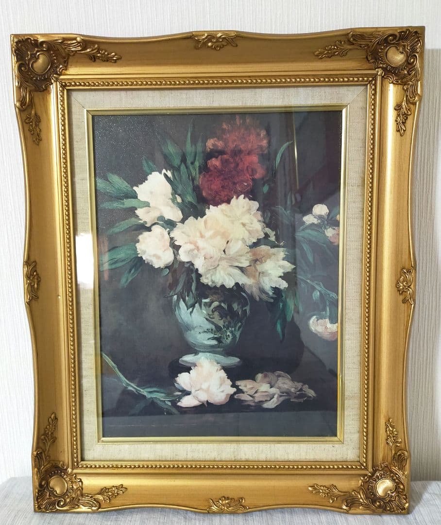 ♥セール　絵画美術　額装油絵　油彩画　芍薬名花　花瓶　複製画