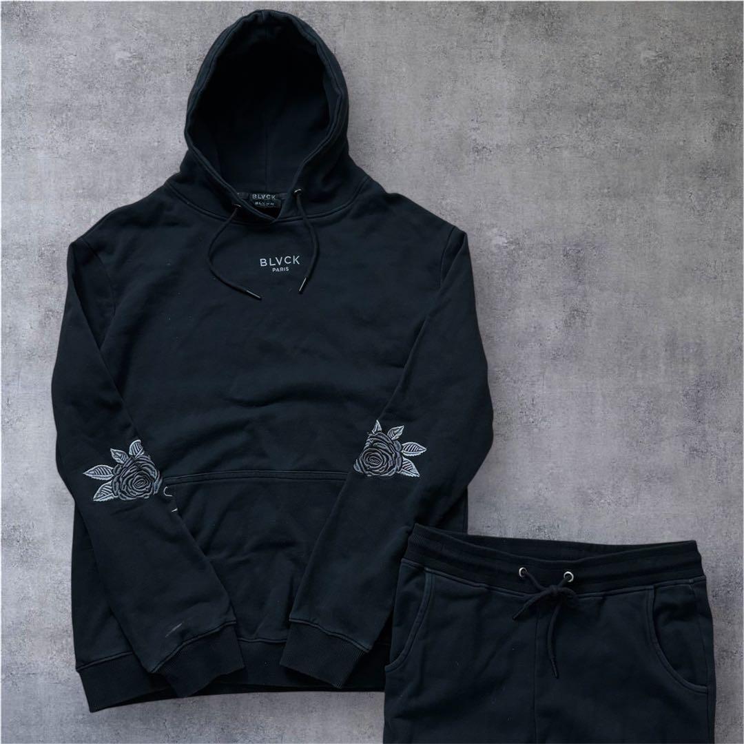 専用超高級ブランド　BLVCK paris セットアップ　花刺繍　黒　スウェット