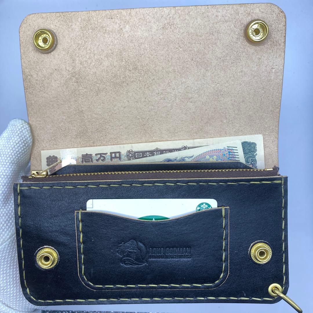 【ハンドメイド】本革 ロング トラッカーウォレット マチあり/小判かん