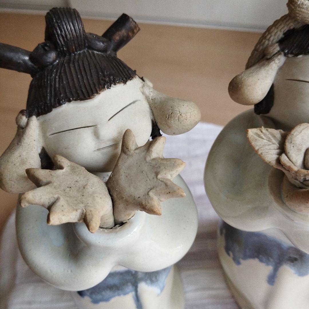 砥部焼　青芳人形【念ずれば花ひらく】三体セット　お値下げしました