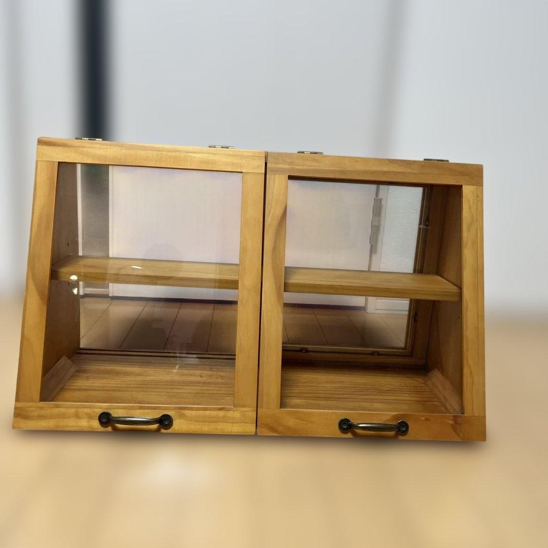 カフェ風　木製ガラスケース 二段式 取っ手付き