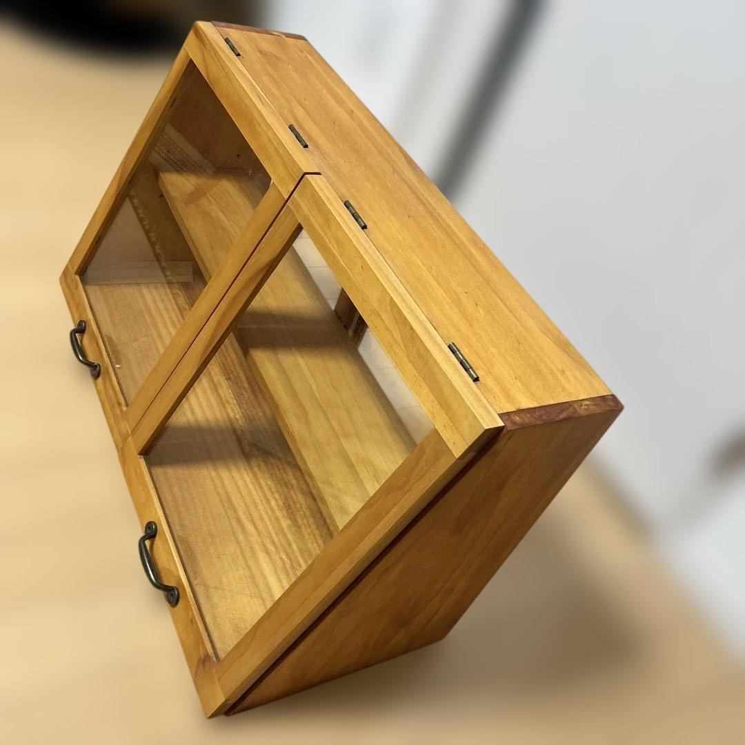 カフェ風　木製ガラスケース 二段式 取っ手付き