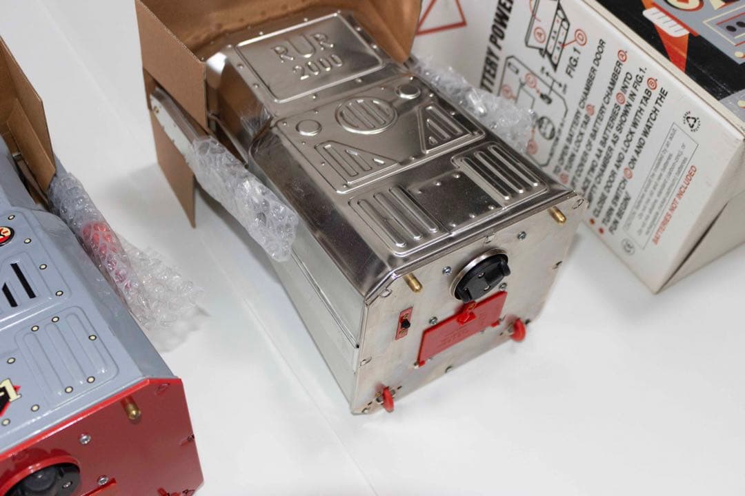 R-1ブリキ シルバーロボット2体セット（ブリキおもちゃロボット