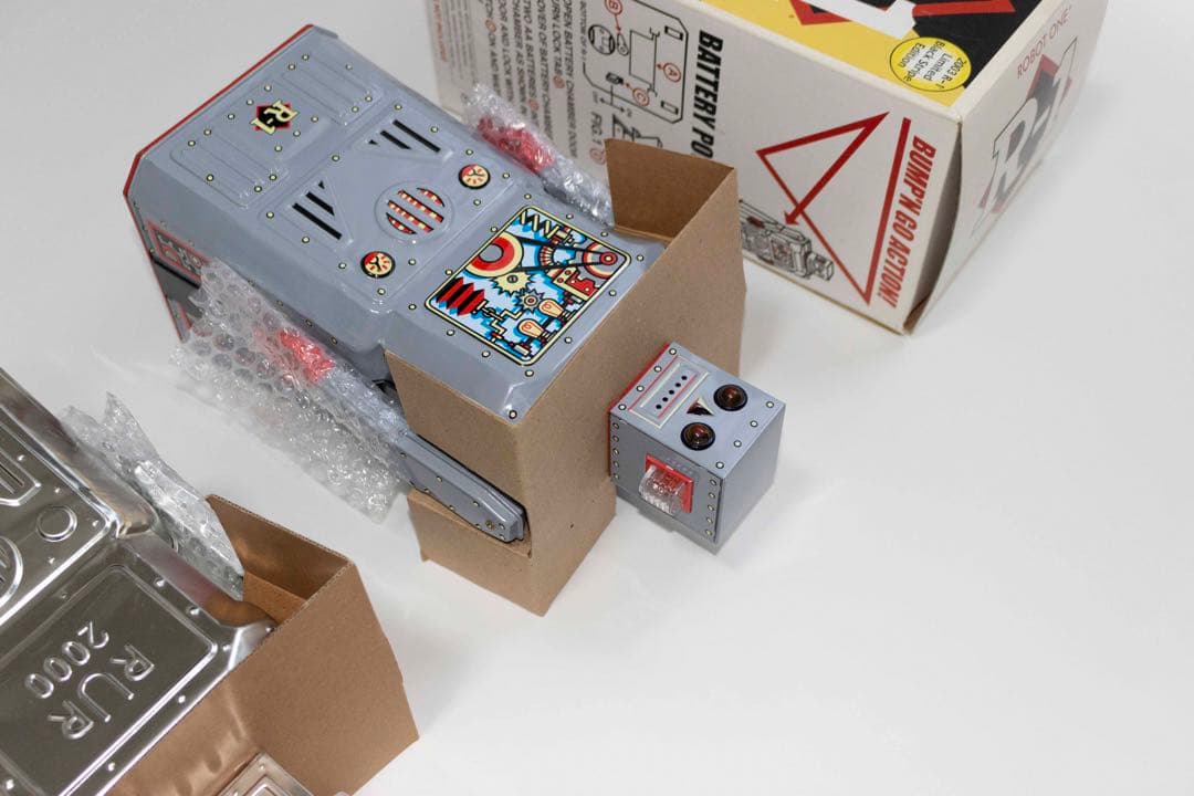 R-1ブリキ シルバーロボット2体セット（ブリキおもちゃロボット