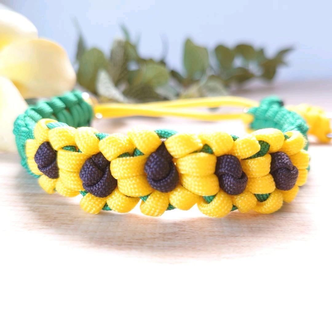 パラコードリード＆首輪　✿ひまわり✿　カフェリード　ハーフチョーク　№044