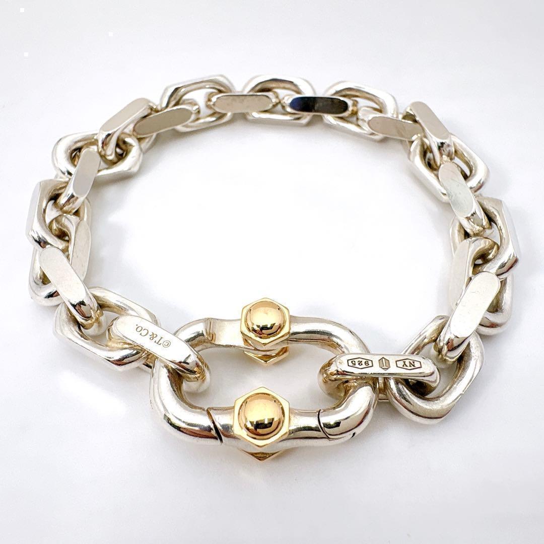 美品 ティファニー メイカーズ ワイド チェーン コンビ シルバー k18