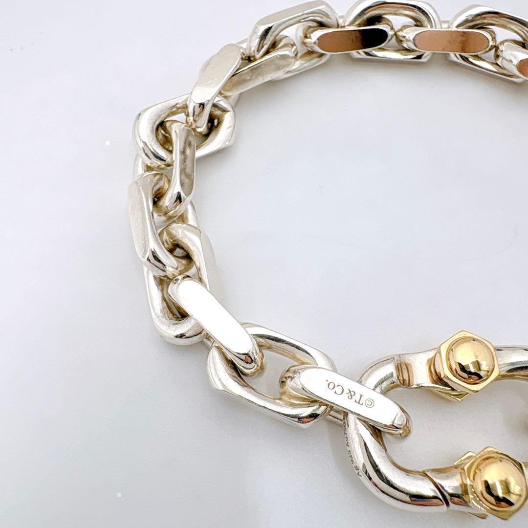 美品 ティファニー メイカーズ ワイド チェーン コンビ シルバー k18