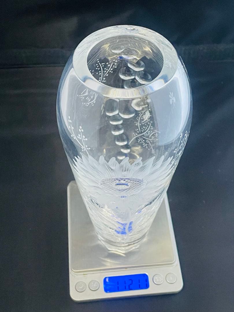 マイセンクリスタルガラス ひまわり彫刻フラワーベース