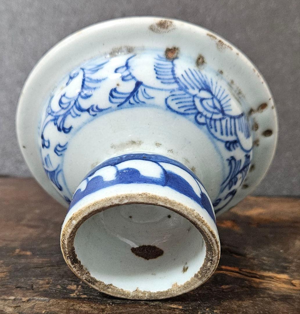 中国古美術　中国古陶磁器　中国古玩　明朝　明代　青華染付　古染付　花文　高付皿