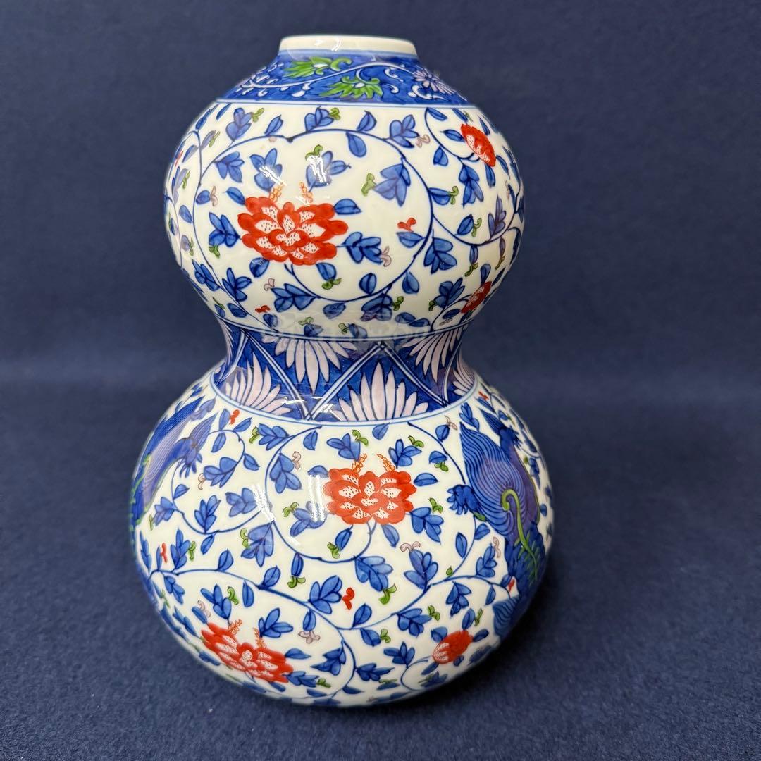 有田焼 源右衛門 染錦牡丹唐獅子 花瓶 一輪挿し 花入 花器 華道具 共箱