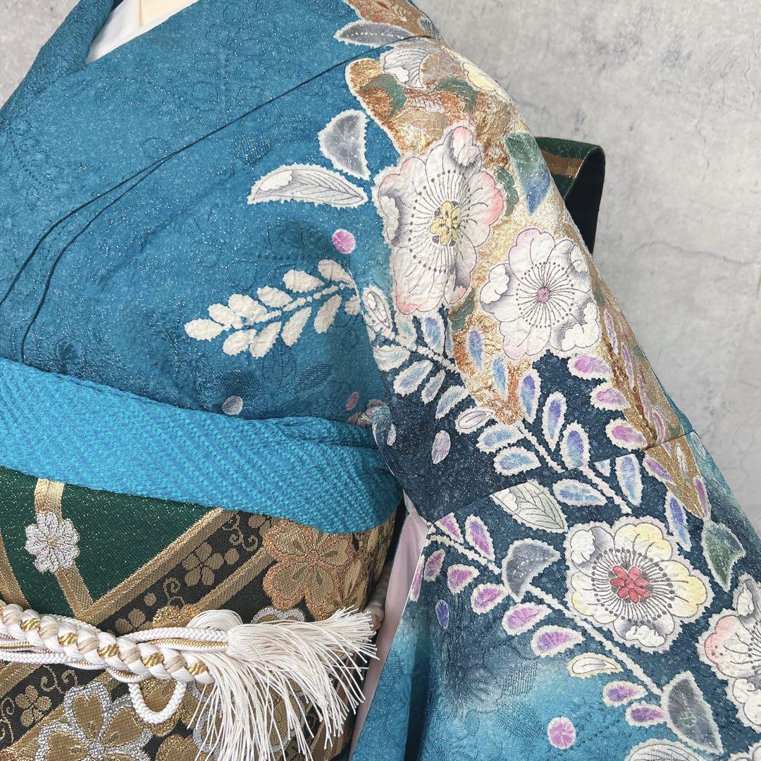 振袖のみ　辻ヶ花　本加工　華やか　水色　金彩加工　成人式　二十歳　p4