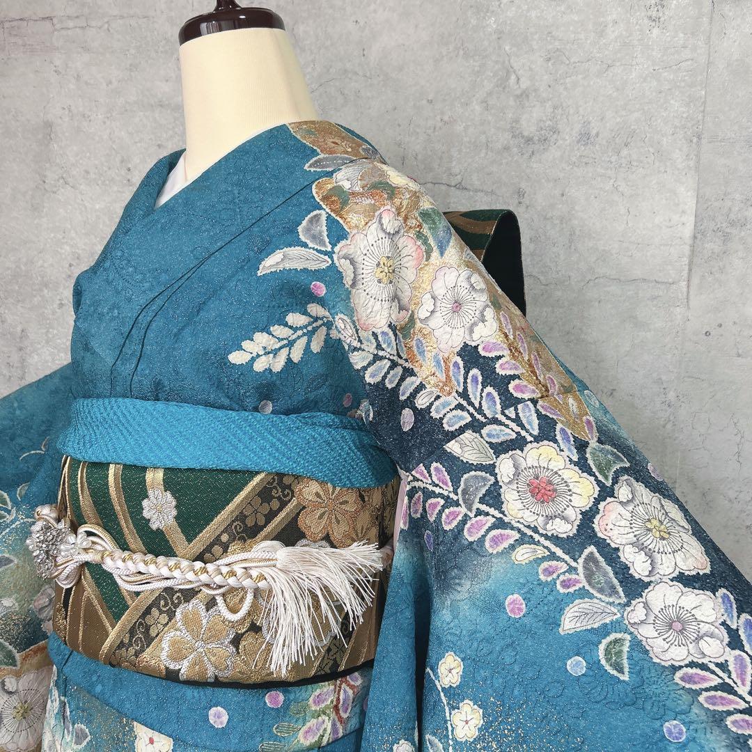 振袖のみ　辻ヶ花　本加工　華やか　水色　金彩加工　成人式　二十歳　p4