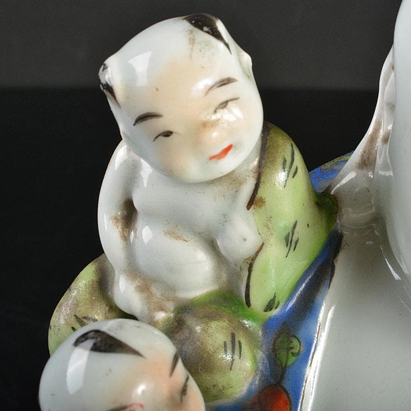 中国　景徳鎮　粉彩　布袋唐子像　置物　H　R6992