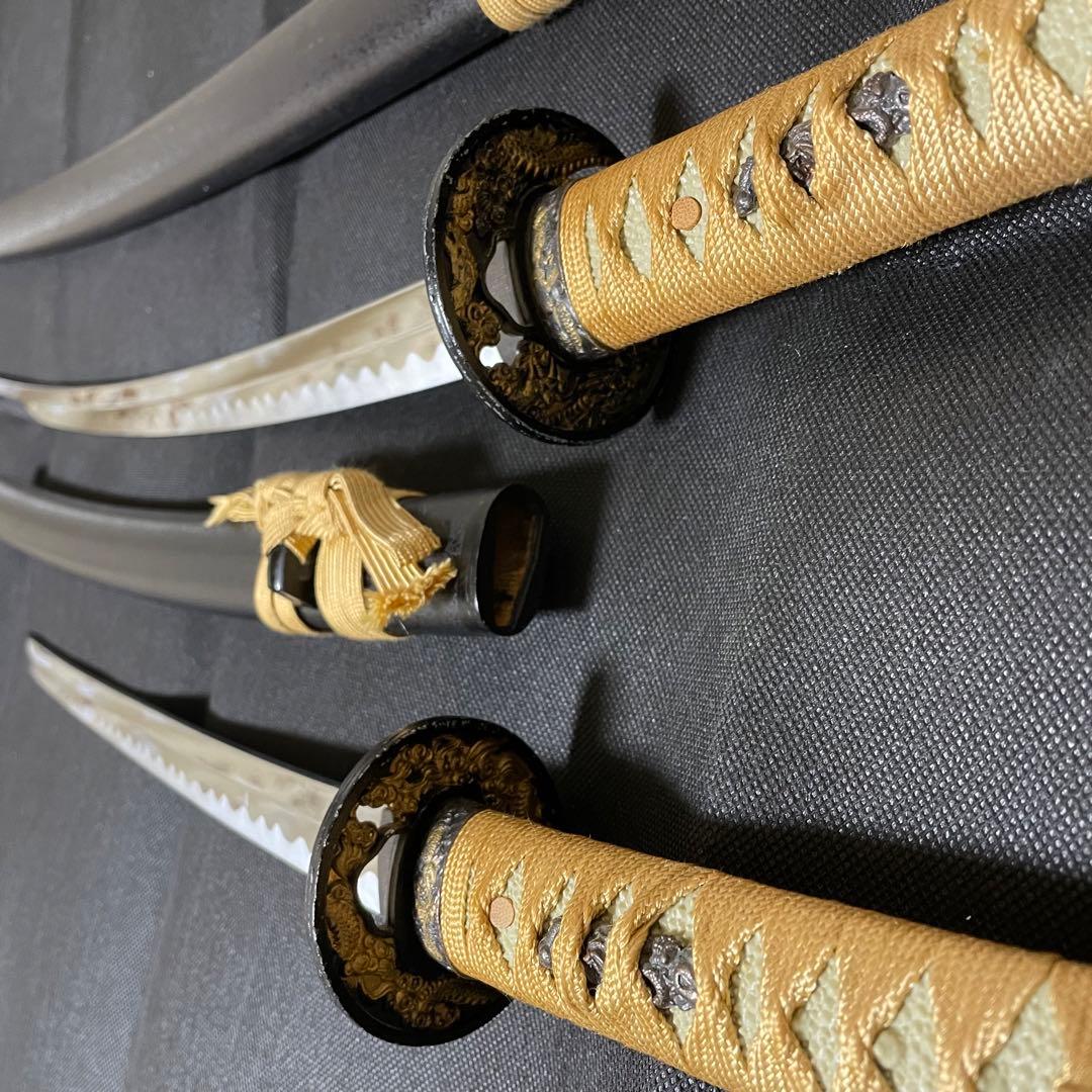 模造刀 日本刀 のたれ刃紋 武具 居合刀 2本セット 刀剣 太刀 脇差（B05）