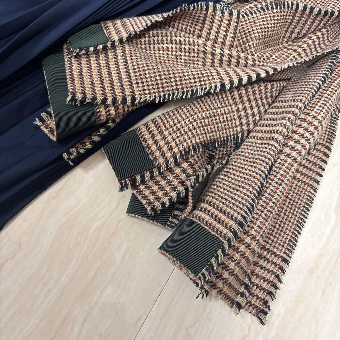 sacai 巻きスカート　プリーツスカート ネイビー チェック柄