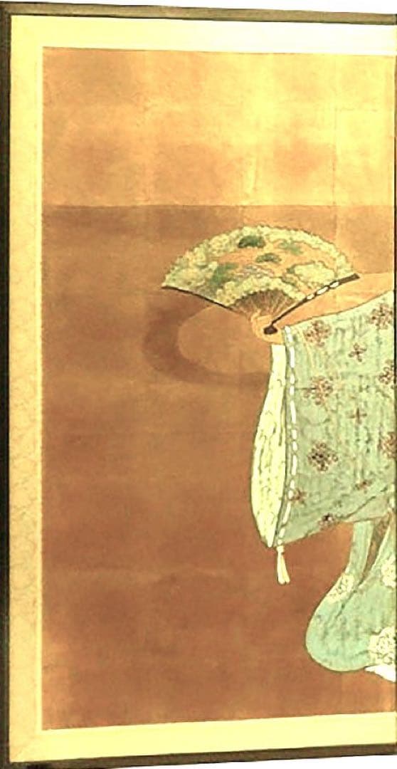 四つ折り屏風　日本画　金箔彩色　能舞い