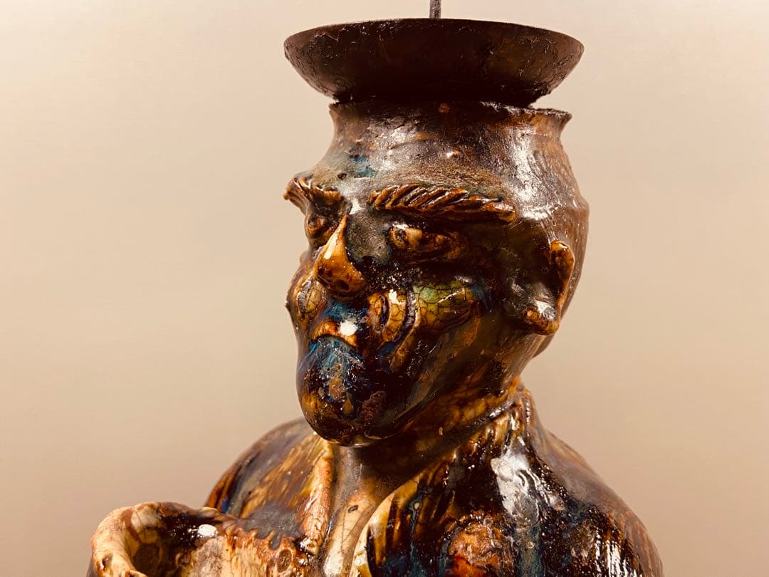 織部　南蛮人蝋燭台　vintage ORIBE￼