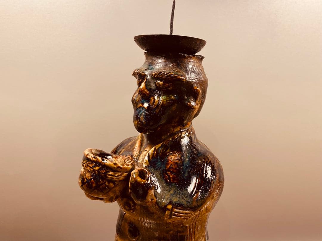 織部　南蛮人蝋燭台　vintage ORIBE￼