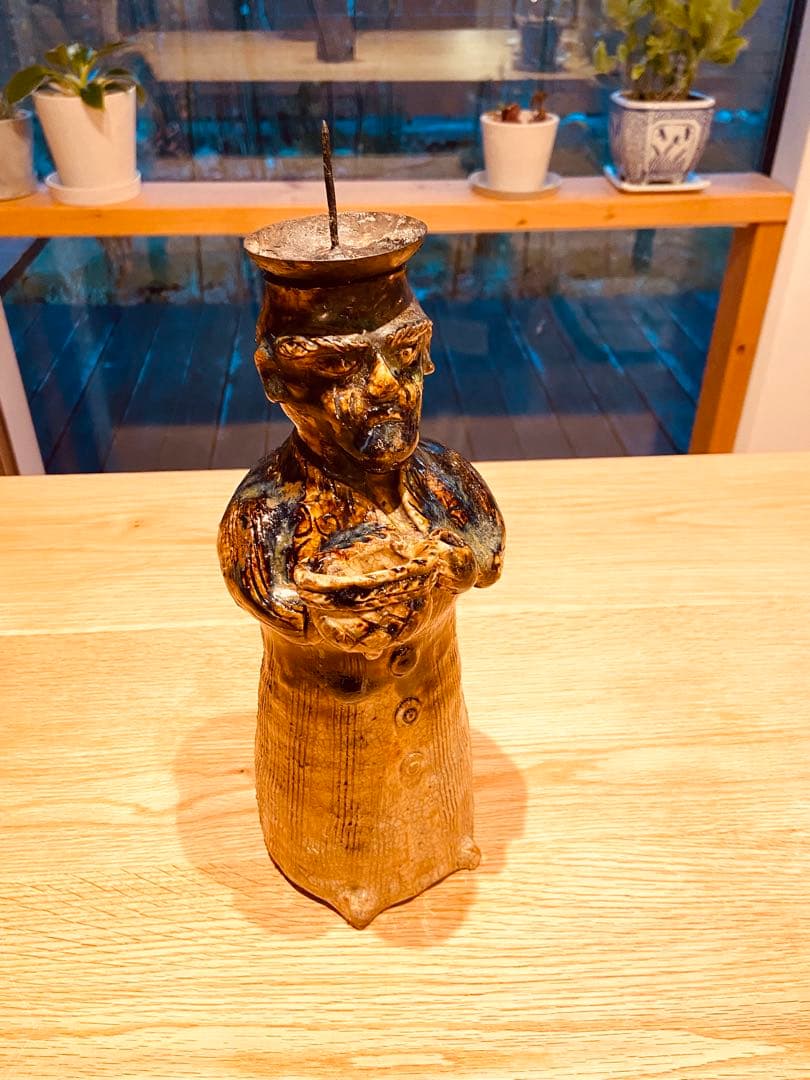 織部　南蛮人蝋燭台　vintage ORIBE￼