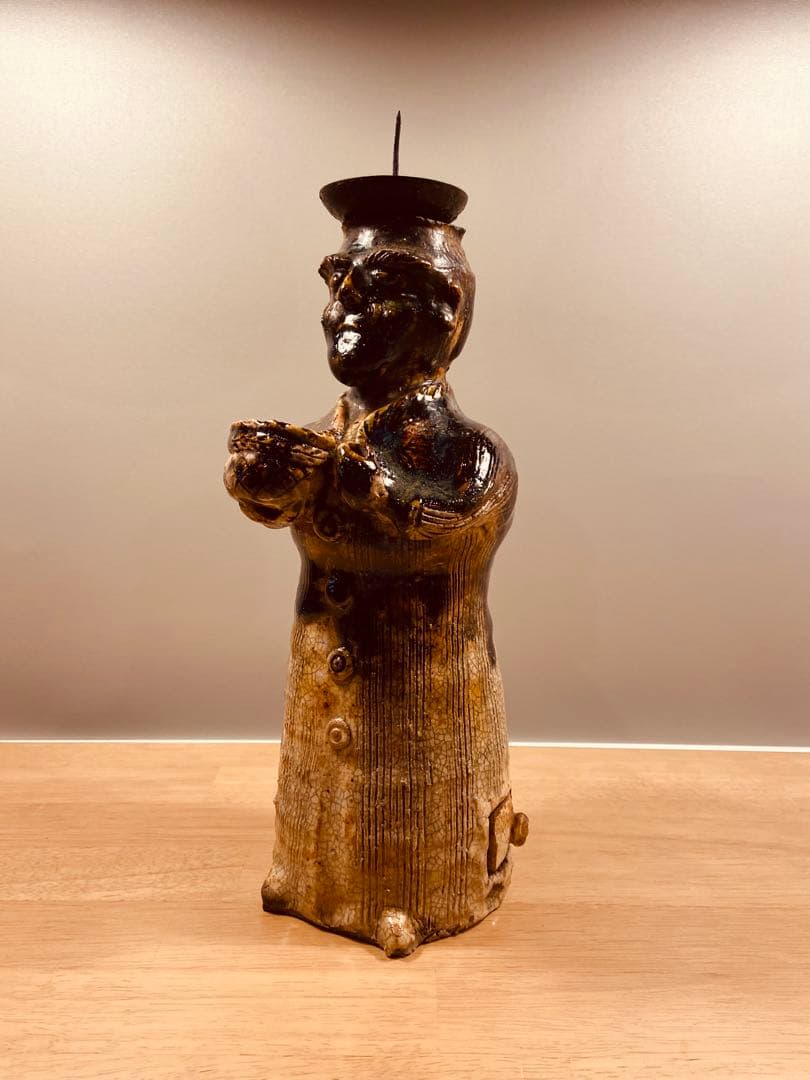 織部　南蛮人蝋燭台　vintage ORIBE￼