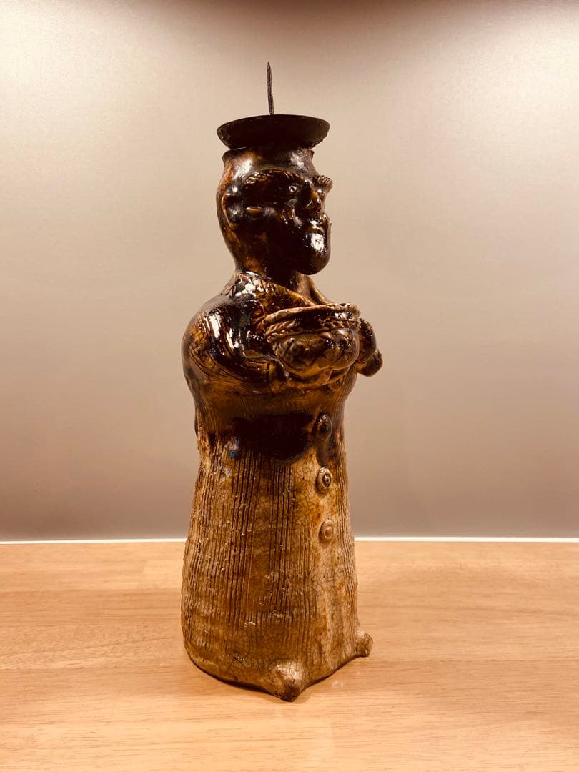 織部　南蛮人蝋燭台　vintage ORIBE￼