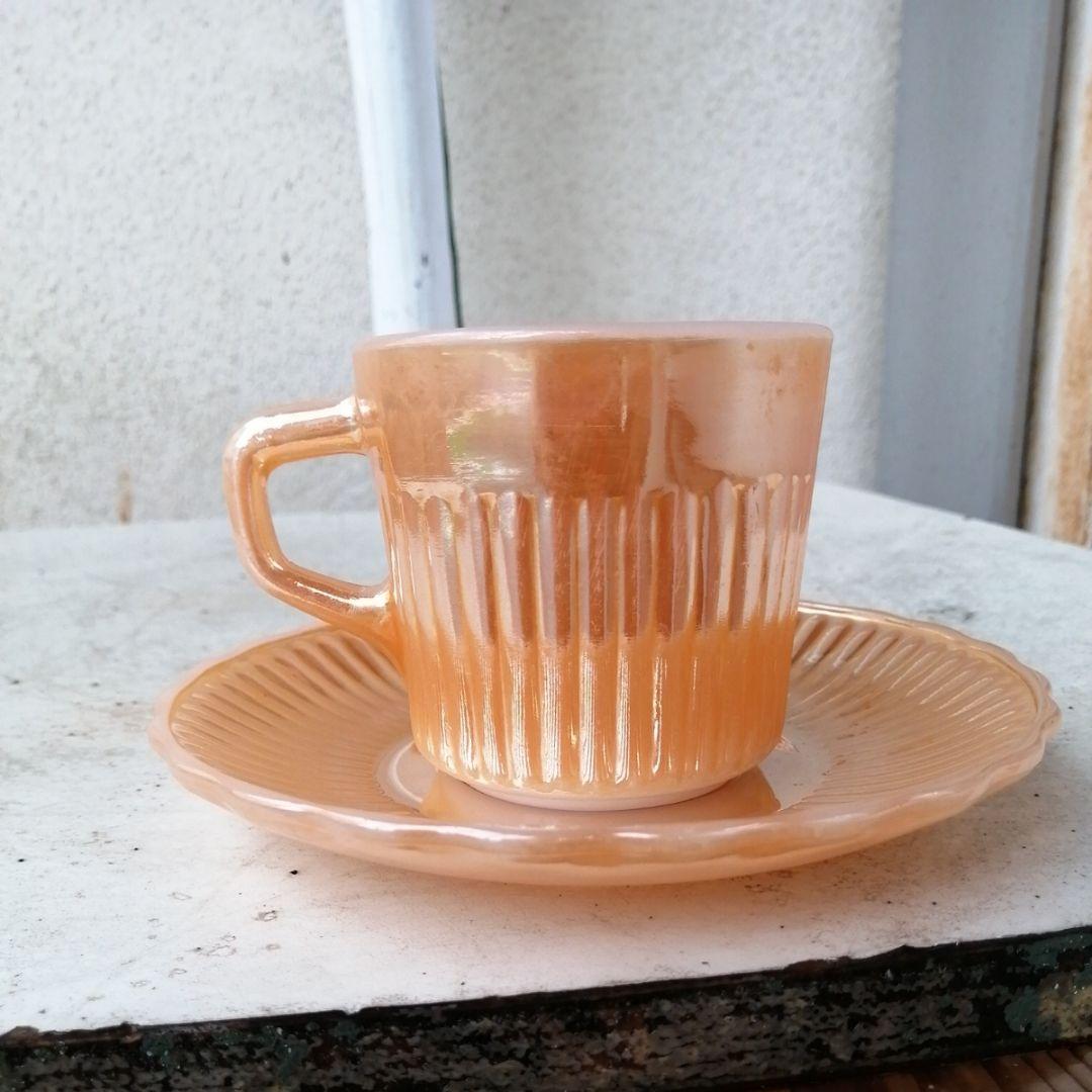 ファイヤーキング　マーキュリーグラス　カップ&ソーサー　ピーチラスター　５つ