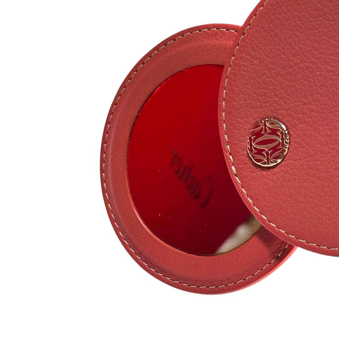 Cartier レザー 円形ミラー オレンジ