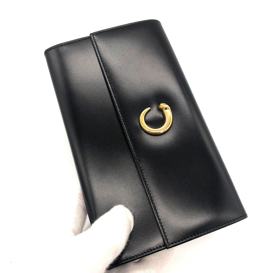 未使用✨カルティエ レザー　3つ折り長財布 パンテール ボックスカーフ ブラック