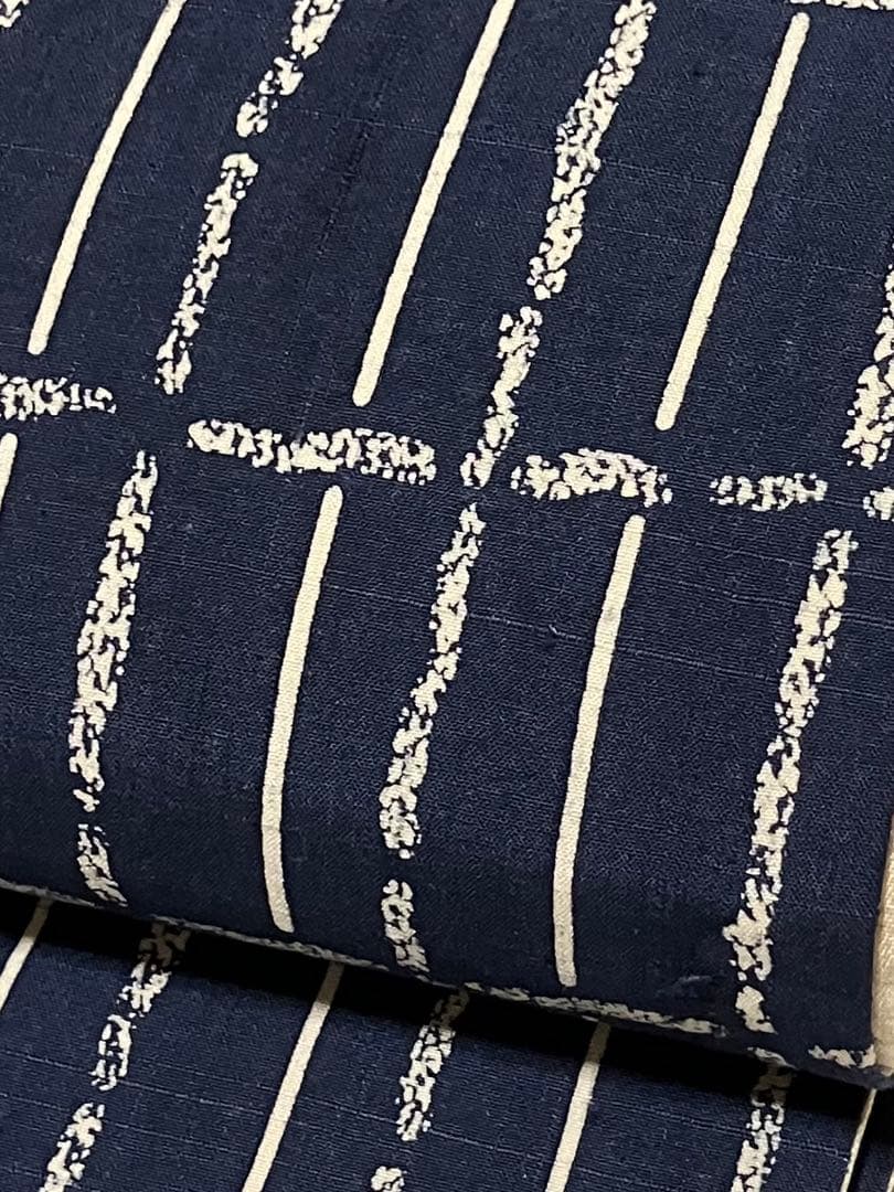 結城紬 藍染め 袋帯 全通柄 正絹 証紙 未使用 寸長 イ5501