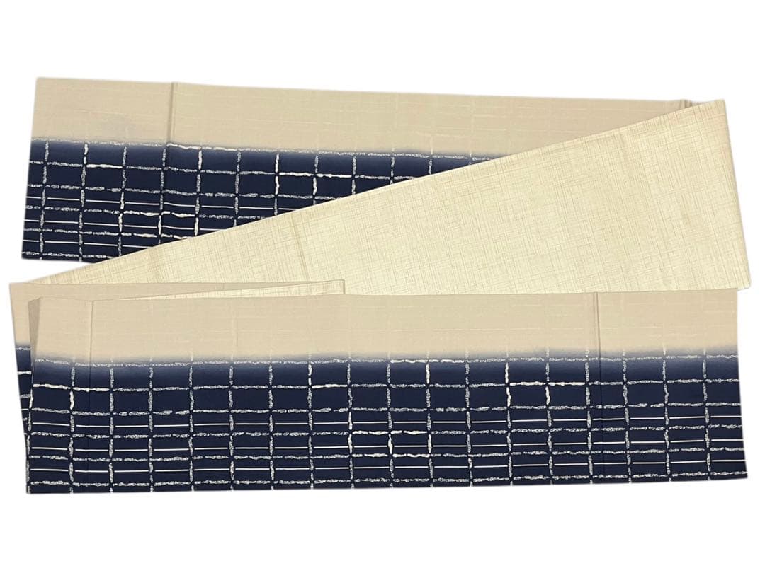 結城紬 藍染め 袋帯 全通柄 正絹 証紙 未使用 寸長 イ5501