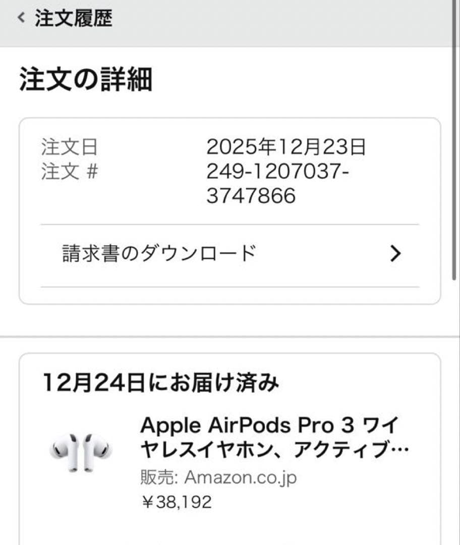 美品 AirPods Pro 3 2025年12月購入 ケース付き