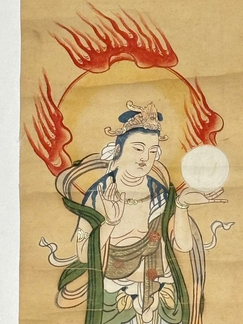 「日月天尊御影」彩色木版刷 1枚|日天 月天 仏画 仏教美術 江戸時代 和本