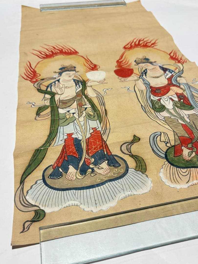 「日月天尊御影」彩色木版刷 1枚|日天 月天 仏画 仏教美術 江戸時代 和本